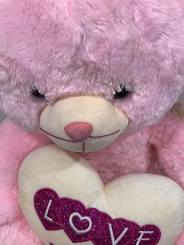 теди мишки: Большой мягкий медведь розового цвета с сердцем. - Материал: плюшевый — 2