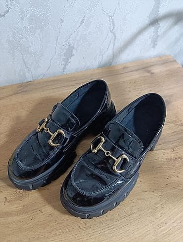 Сабо: Лоферы женские, стиль chunky - Материал верха: черный лак (глянцевый — 3