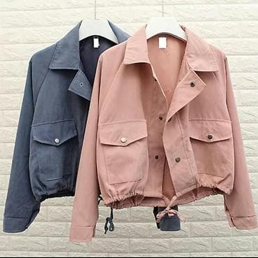 сако: - Женская укороченная куртка-ветровка с воротником, на кнопках. Прямой — 1