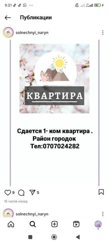 ош г: 1 комната, Собственник, Без подселения, С мебелью частично — 1