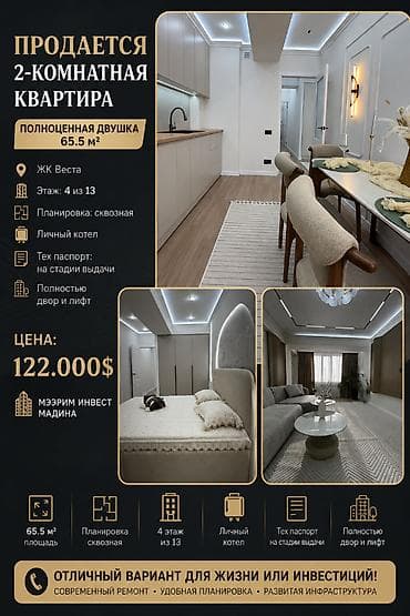 2 комнаты, 65 м², Элитка, 4 этаж, Дизайнерский ремонт
