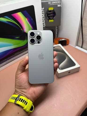IPhone 15 Pro Max, Б/у, 256 ГБ, Natural Titanium, Зарядное устройство, Защитное стекло, Чехол, В рассрочку, 90 %