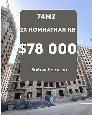 4: 2 комнаты, 74 м², Элитка, 11 этаж, ПСО (под самоотделку) — 1