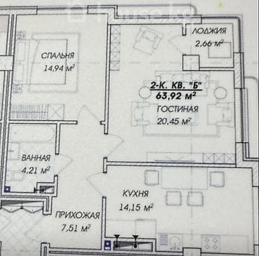 2 комнаты, 63 м², Элитка, 10 этаж — 3