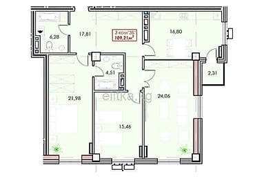 Продажа квартир: 3 комнаты, 109 м², Элитка, 6 этаж, Готовая ПСО (под самоотделку) — 4