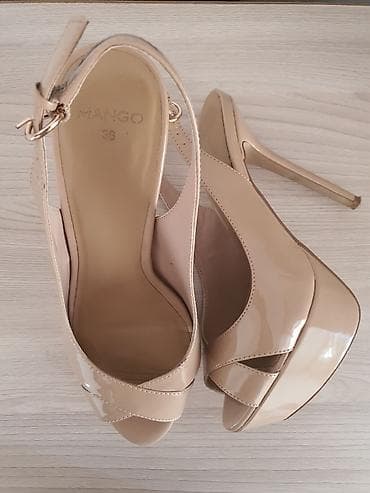 Женская обувь: Лаковые бежевые босоножки Mango, 36 размер, на платформе и шпильке — 3