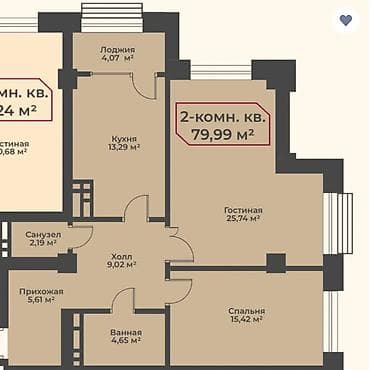 o2 development: 2 комнаты, 80 м², Элитка, 15 этаж, ПСО (под самоотделку) — 2