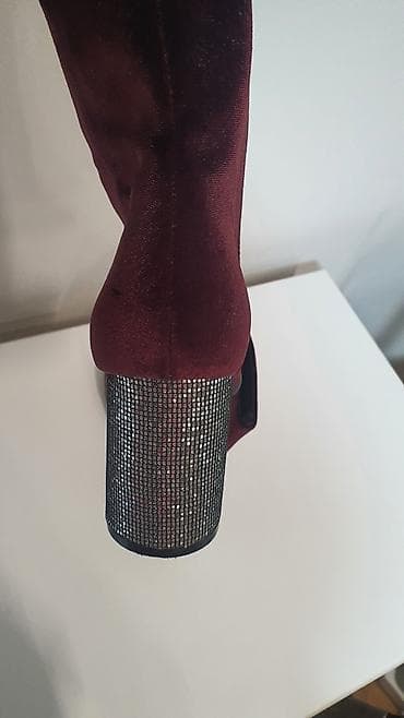 Угги: Бордовые женские ботильоны из бархата.Новые - Материал верха: мягкий — 5