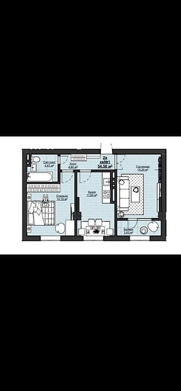 29: 2 комнаты, 54 м², Элитка, 9 этаж, Готовая ПСО (под самоотделку) — 1