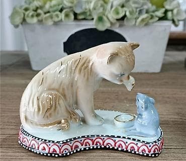 мини аквариум: Миниатюрная керамическая кошка с мышкой размер 12см-8см-8см — 1