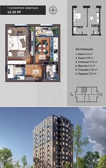 Продажа квартир: 1 комната, 42 м², Элитка, 8 этаж, Готовая ПСО (под самоотделку) — 4