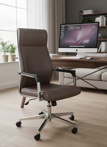 кожаная кресло: Офисное кресло, Без колесиков, цвет - Коричневый, Экокожа — 1