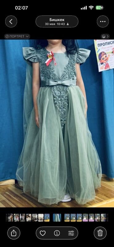 школьная форма новая: Детское платье, цвет - Зеленый, Б/у — 1