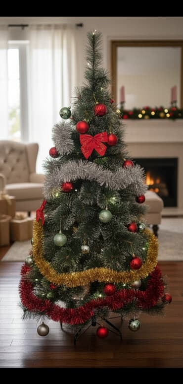 саженцы ёлка: Продаю елку с игрушками, мишурами, гирляндой, с устойчивой подставкой — 1