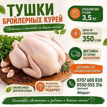 забыл: Тушки бройлерных кур - Средний вес тушки: 3,5 кг - Цена: 350 сом за — 1