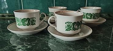 чайные розы: Набор Дулевских фарфоровых чайных пар (4 штуки). Винтаж. 90 годы — 2