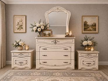 bed table: Туалетный столик, С зеркалом, цвет - Бежевый — 1