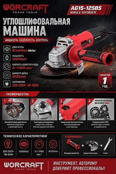 ремонт болгарки: Углошлифовальная машина WORCRAFT AG15-125BS (Angle Grinder) Ключевые — 1