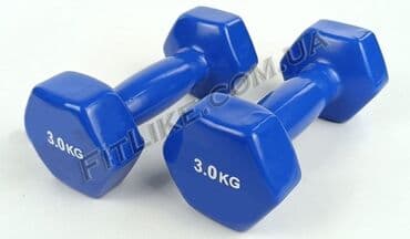 настольные теннисные ракетки: Гантели прорезиненные фитнес 3+3 кг виниловые цветные женские — 1