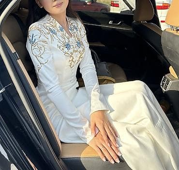 свадебное кыргызское платье: Платье на кыз узатуу, S, Со шлейфом, Новый, цвет - Белый — 4