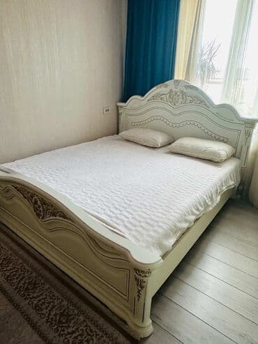 спальни кроват: Уктоочу бөлмө гарнитуру, Колдонулган, Эки кишилик керебет, МДФ, Өзү алып кетүү, түсү - Саргыч боз — 3