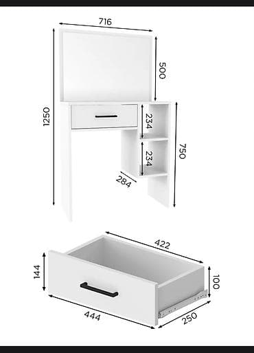 office table: Туалетный столик, Новый, С зеркалом, цвет - Белый, ЛДСП — 7