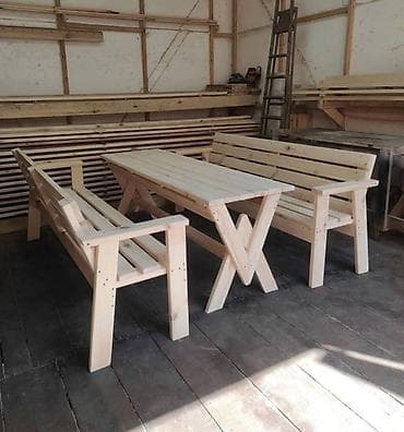 столешницу: Комплект «Комфорт» — стол + 2 лавки - Материал: массив хвойных пород — 2