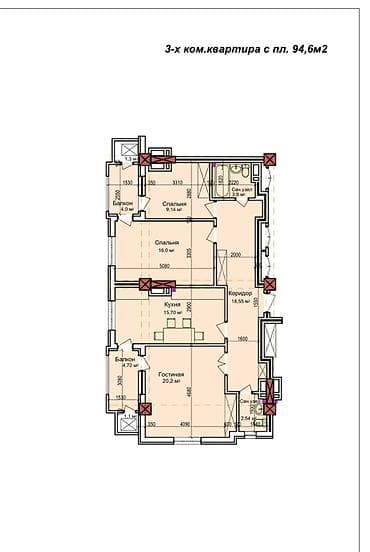 flat kant: 3 комнаты, 95 м², Элитка, 11 этаж, Готовая ПСО (под самоотделку) — 1