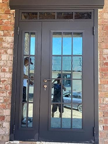 Двери для домов и квартир, Металлическая, Двухстворчатая, Со стеклом, цвет - Серый