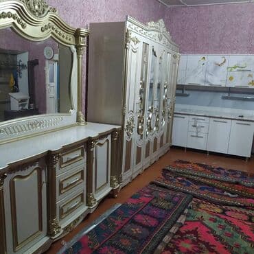 мебельные материалы: Уктоочу бөлмө гарнитуру, Жаңы, Эки кишилик керебет, Жыгач, Өзү алып кетүү, түсү - Саргыч боз — 2