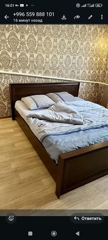 матрасы буу: Двуспальная кровать из массива древесины с высоким изголовьем и низким — 1