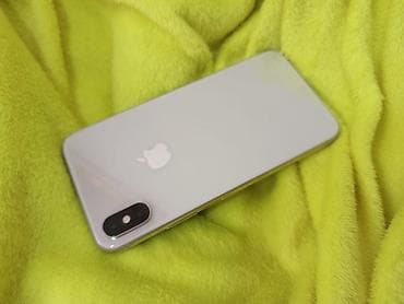IPhone X, Б/у, 64 ГБ, Серебристый, Чехол, 80 %