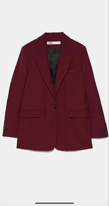 пиджак женский оверсайз: Бордовый женский жакет ZARA (линейка Woman) в стиле оверсайз Размер — 2