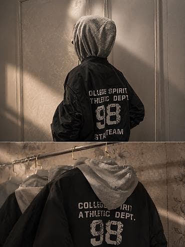 tech flis: Стильная укороченная куртка-бомбер с нашивкой “COLLEGE SPIRIT ATHLETIC — 2