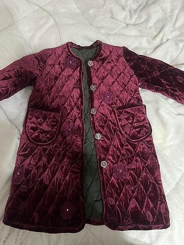 Бархатное пальто для девочки, бордовый цвет. до 4 лет в очень хорошем — 1