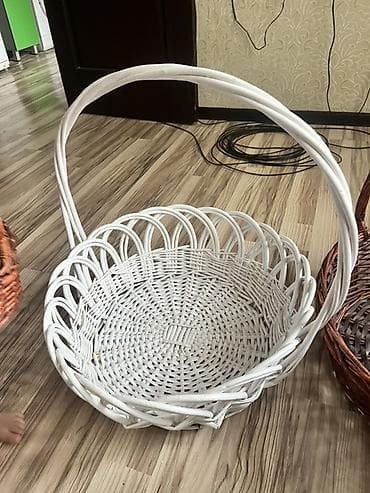 Себеттер: Плетёная корзина с ручкой, белая. - Материал: лоза/ротанг, окраска в — 2