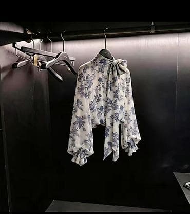 Блузки: Блузка, Вечерняя, Шифон, В цветочек, Укороченная модель — 2