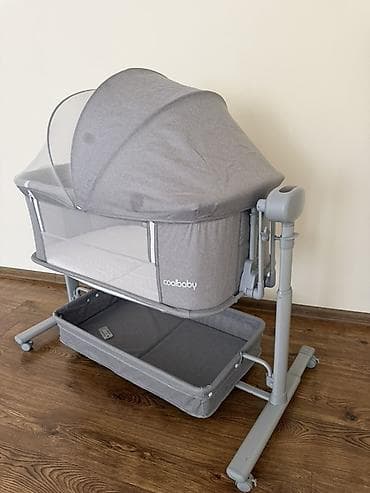 Шкафы: Детская приставная кроватка, Новый, С колесиками, цвет - Серый — 1