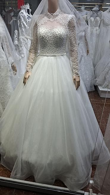 свадебные платья с камнями: Свадебное платье, Со шлейфом, Фатин, Пышное, Пайетки, Новый — 7