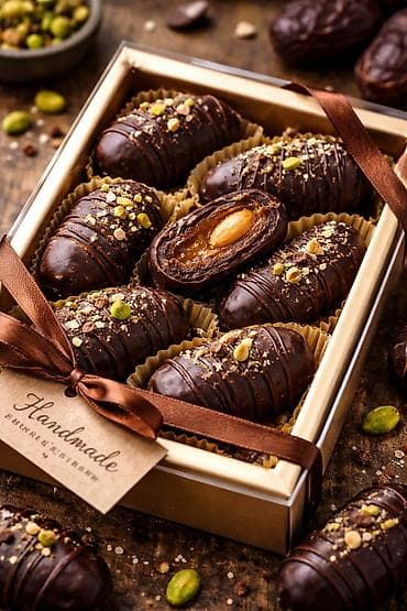 Эмерек: Финики в темном шоколаде с начинкой из орехов - Крупные мягкие финики — 4