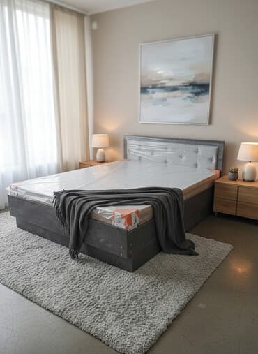 купить кровать бу: Двуспальная кровать, Новый, С мягким изголовьем, длина - 200 см — 1