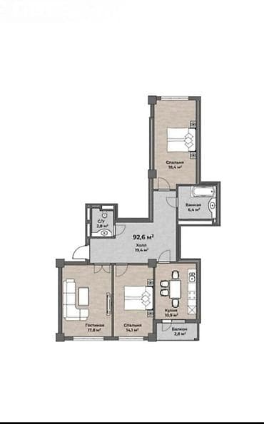 Квартиры: 3 комнаты, 92 м², Элитка, 9 этаж, Готовая ПСО (под самоотделку) — 6