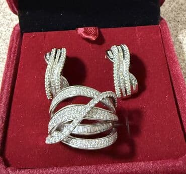 купить женскую обувь больших размеров: Набор украшений, Проба 750, Новый, Цвет металла: Белый, Парный набор — 5