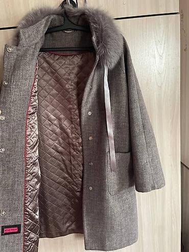 Пуховики и зимние куртки: Женское пальто с меховым воротником - Цвет: серо-тауповый меланж - — 2