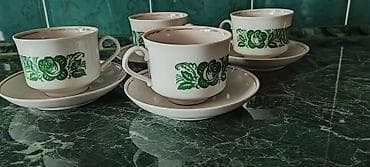 чайные розы: Набор Дулевских фарфоровых чайных пар (4 штуки). Винтаж. 90 годы — 1