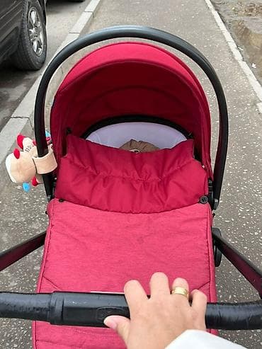 детская коляска 3 в 1: Детская коляска прогулочная с люлькой, бордовый оттенок - — 3