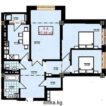 3 room flat: 3 комнаты, 88 м², Элитка, 14 этаж, Готовая ПСО (под самоотделку) — 3