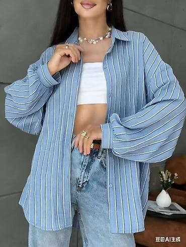 женские рубашки длинные: Женская рубашка oversize в вертикальную полоску Только оптом - — 6