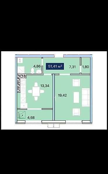 ысык кол комната: Курулуп жатат, Жеке план, 1 бөлмө, 51 м² — 6