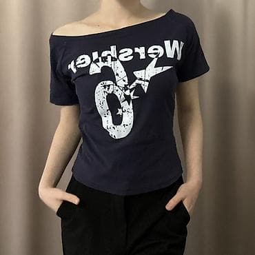 Женская футболка с широким вырезом лодочкой - Цвет: темно‑синий — 4